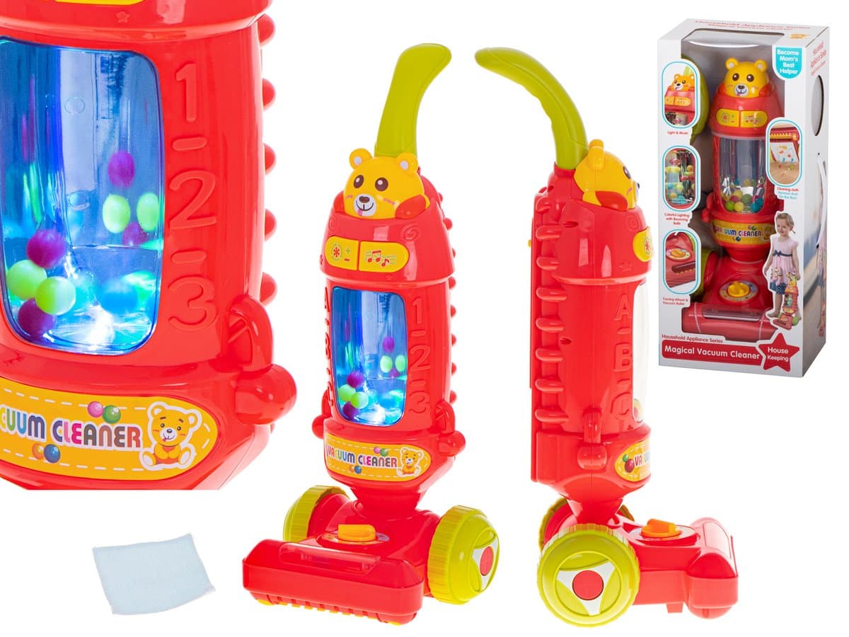 Ikonka Interactieve Kinderstofzuiger 46 cm – Speelgoedstofzuiger met Licht & Geluid – Verticale Kinderschoonmaak – Framboos
