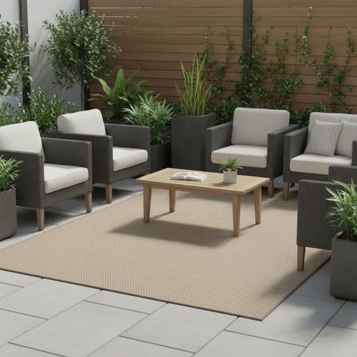 TapisTrend Designer tapijt Naturel 200x280 cm Modern, effen vloerkleed met sisal-look voor binnen- en buitengebruik, geschikt voor de woonkamer, het terras, het balkon
