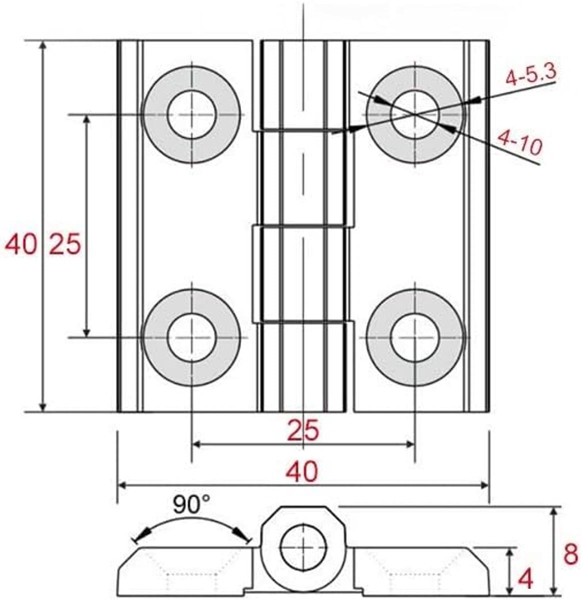 Scharnieren stomp scharnier 2 stuks driekleurige aluminiumlegering industriële aluminium profiel frame scharnieren 4 x 4 cm helder zilver