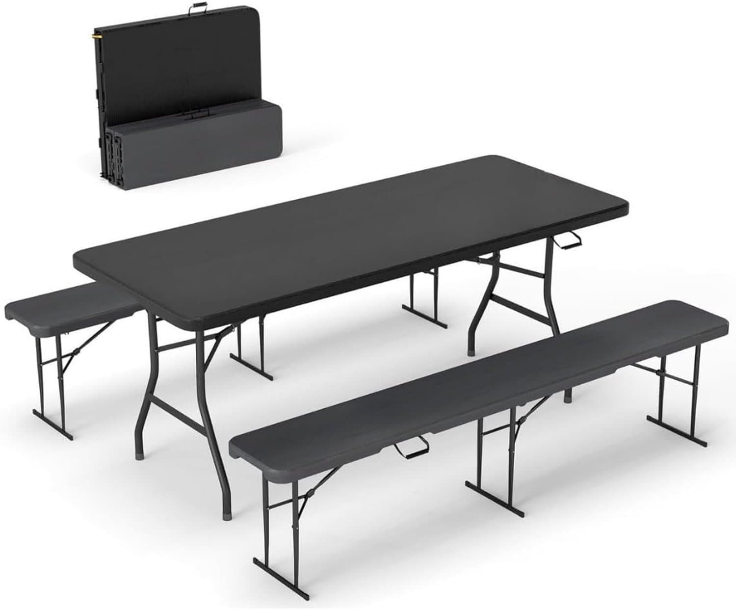 Picknicktafelset, Klaptafel 180 x 74 cm en 2 Tuinbanken, Zwart
