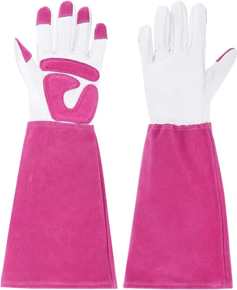 Lange Leren Tuinhandschoenen – Unisex – Prikbestendig – Met Onderarmbescherming – Maat L – Voor Snoeien – Roze