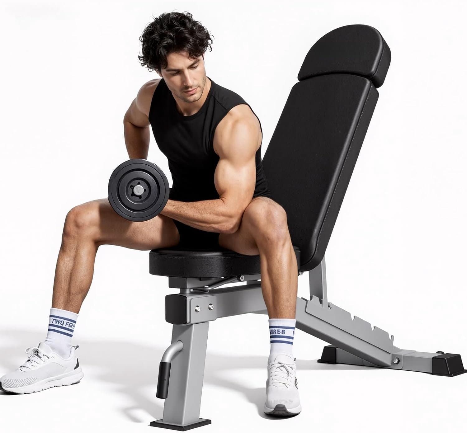 QEVA Fitness Bench - Trainingsbank - Gewichtenbank - Zwart - 120cm x 50cm x 45cm
