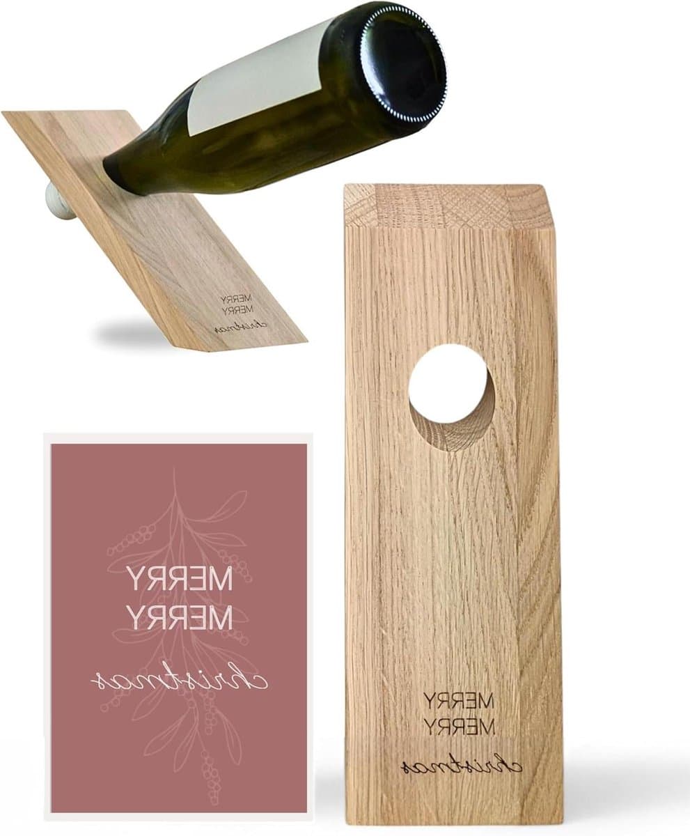 Provento - Wijnflessenhouder van hout met gepersonaliseerd flessenlabel - Kerstcadeau - Magische flessenhouder