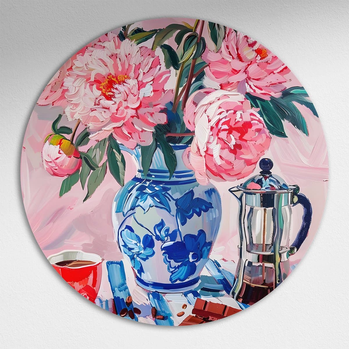 Bloemenpracht Muurcirkel - Luxe Muurcirkel 140x140 cm op Dibond - Sfeervolle Wanddecoratie voor Woonkamer & Slaapkamer