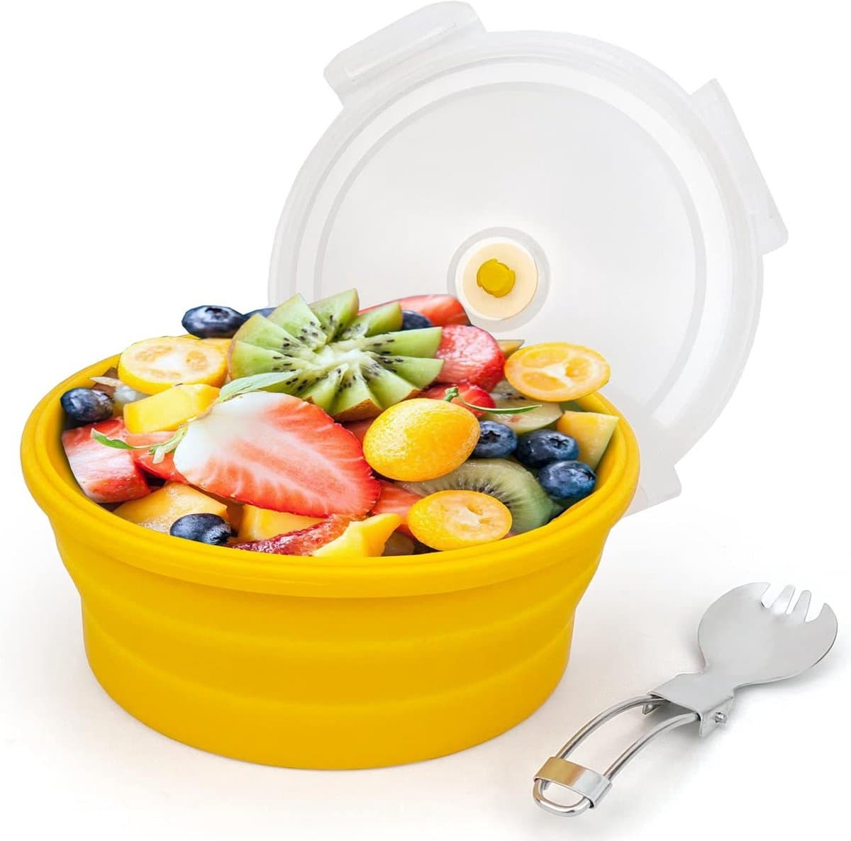 Grote Opvouwbare Siliconen Lunchkom (1200 ml) - Inclusief 2-in-1 Bestek - Magnetron & Vriezer Bestendig