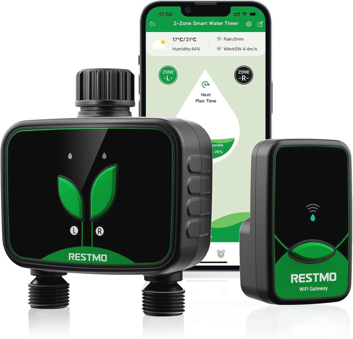 Slimme WiFi Besproeiing Computer - Programmeerbare Water Timer voor Tuinbesproeiing, 3 Modi, Geschikt voor Buitenkraanen en Gazonsystemen, 2 Zones