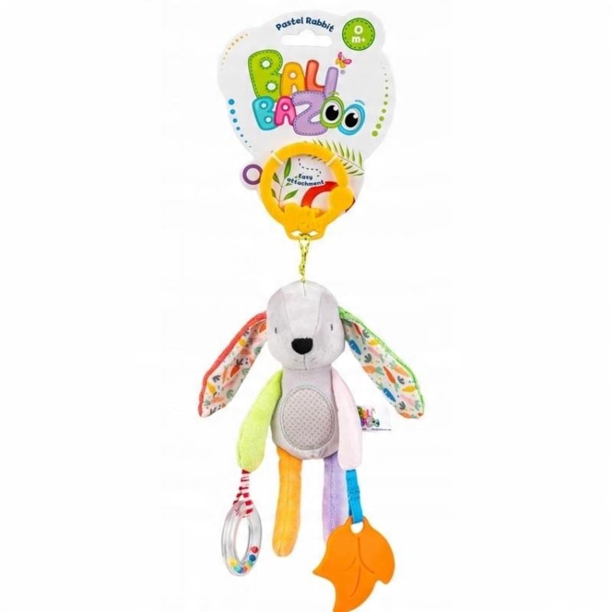 Balibazoo Knuffel met Bijtringen en Rammelaar voor Kinderwagen - Konijn