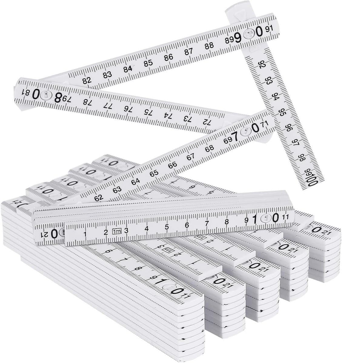 Set van 6 duimstok met 10 schakels voor doe-het-zelvers - 1 meter kunststof meterstaaf