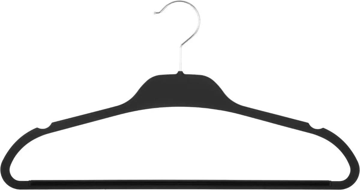 5five Set van plastic rubber gecoate hangers - Zwart, 5 stuks, 45 x 24 cm