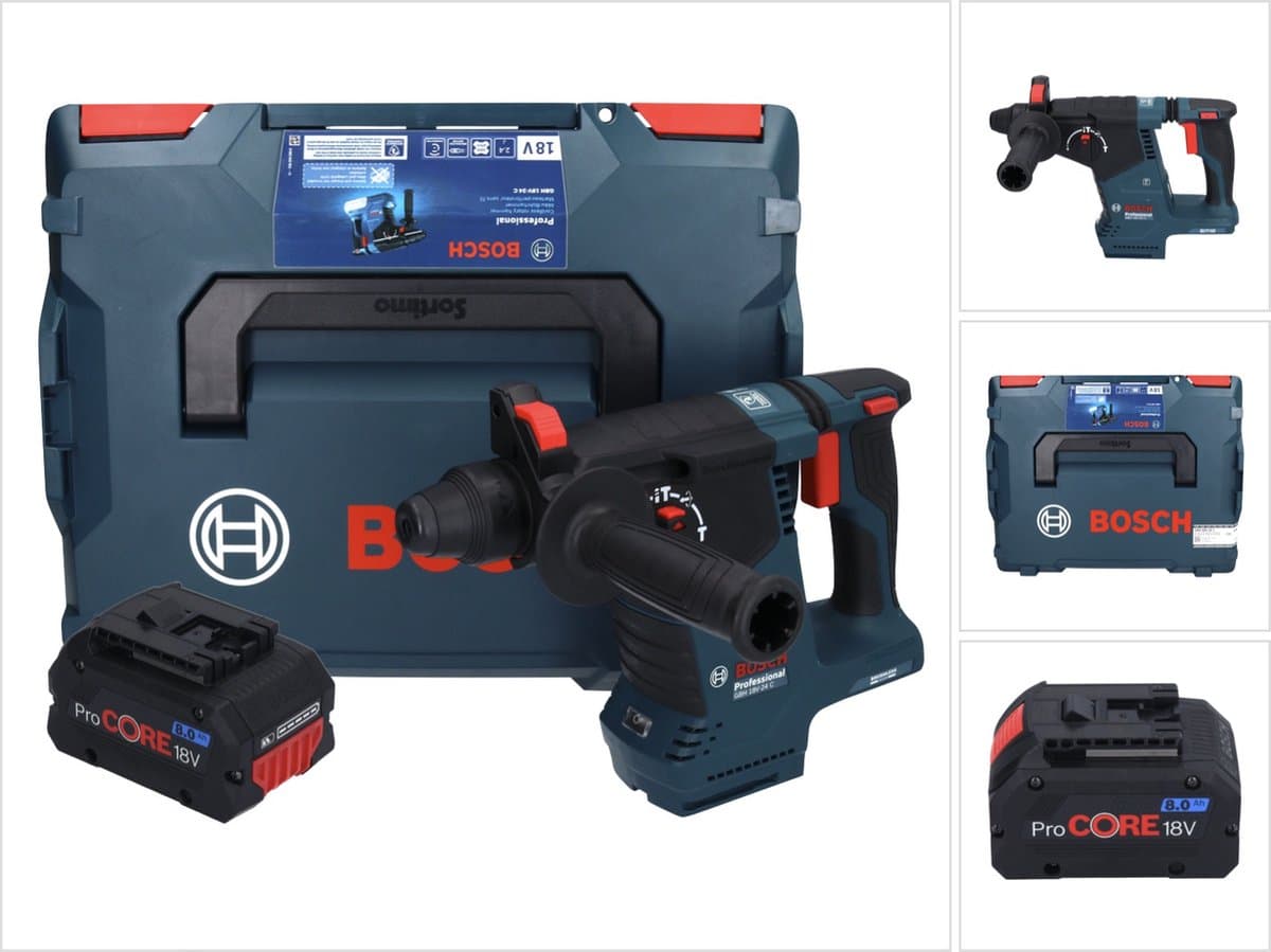 Bosch GBH 18V-24 C Professionele accu boorhamer 18 V 2,4 J Brushless SDS plus + 1x ProCORE oplaadbare accu 8,0 Ah + L-BOXX - zonder oplader