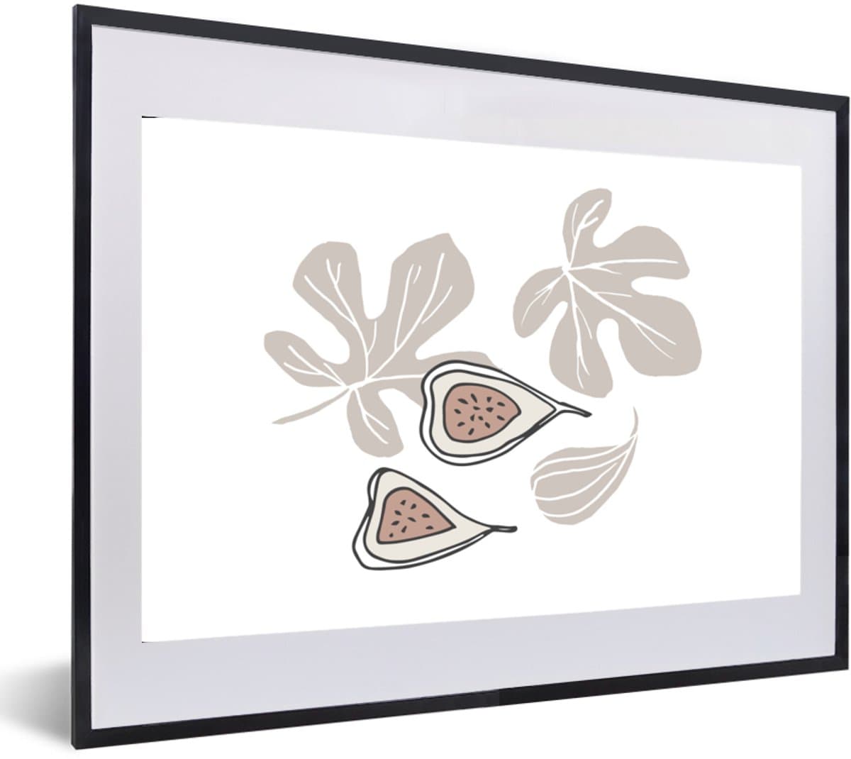 Poster in lijst - Fotolijst 60x40 cm - Posters - Zomer - Vijg - Bruin - Wit - Posterlijst zwart - Decoratie - Wanddecoratie woonkamer - Muurdecoratie slaapkamer
