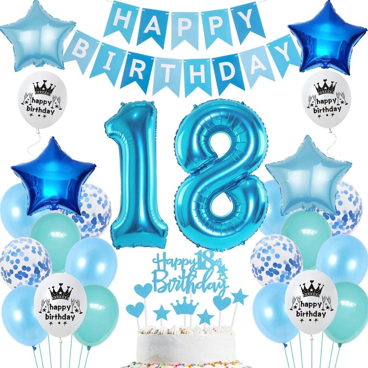 Dailygoods- Ballonnen Decoratie 18e Verjaardag - Cijferballonnen 81 cm - Latexballonnen 30 cm - Sterballonnen 45 cm - Confettiballonnen - Happy Birthday Banner - Verjaardagsballonnen