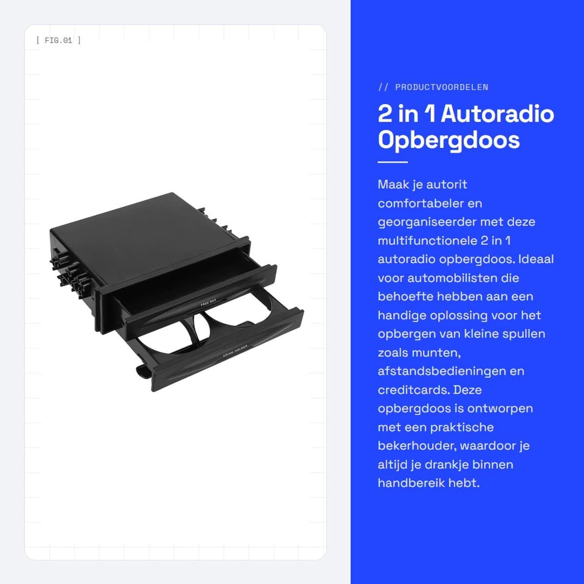 Dailygoods- Autoradio Opbergdoos Multifunctioneel - 2-laags - Bekerhouder - Geschikt voor 173x48mm - Ruimtebesparend - Hoogwaardige ABS - Dashboard Organizer
