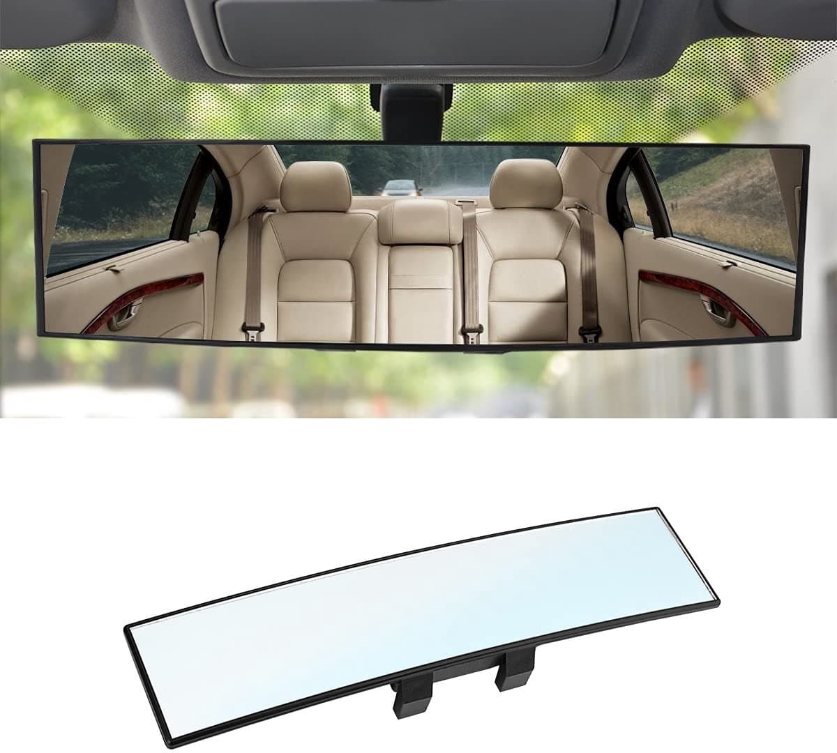 Dailygoods- Autoachteruitkijkspiegel 30 x 7,5 cm - Groothoek - Anti-verblinding - Binnenspiegel met zuignap - Universele vervanging - Hoogwaardig HD-glas