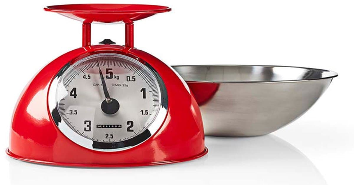Melissa Keukenweegschaal Analoog - Keukenweegschaal met Kom - Retro - Tot 5kg - 16310239 - Rood
