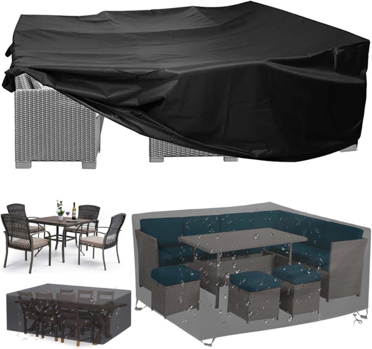 Tuinmeubelhoes - Terrasmeubelhoes Beschermhoes - Meubels Beschermen - Waterdicht en Winddicht - 220 x 220 x 85 cm - Zwart
