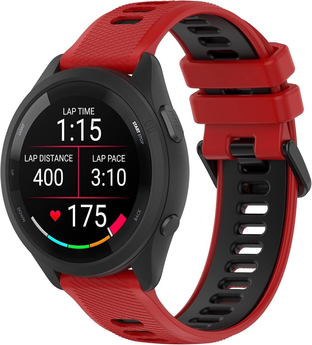 Silicone sportband 20mm - rood zwart - geschikt voor Garmin Vivoactive 5/3/Venu Sq 2/2 Plus/Forerunner 570/165/245/645 - ShopVlot