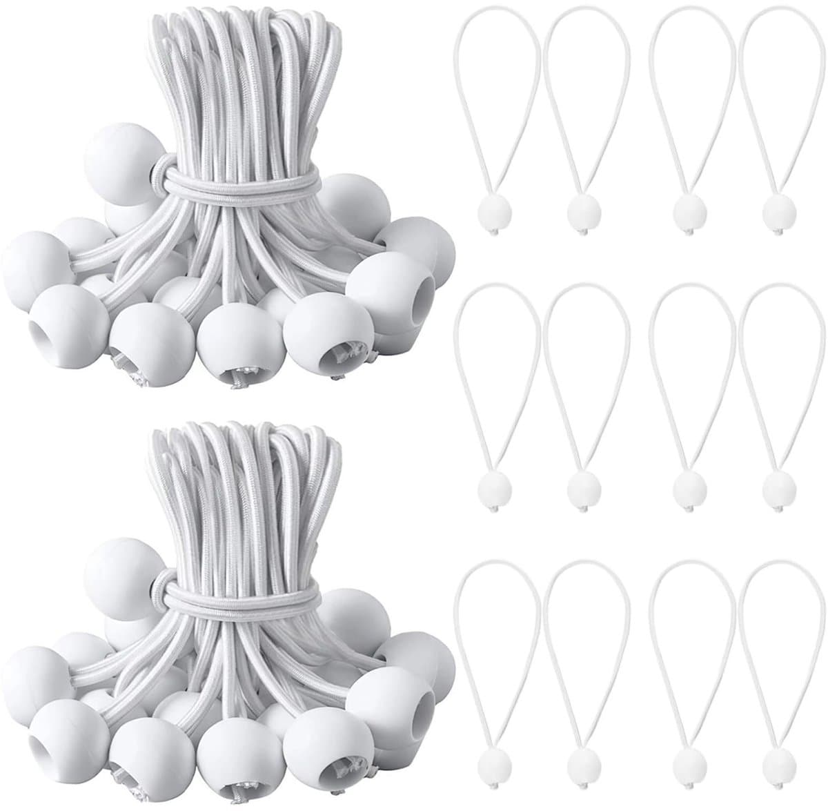 Spanelastiek - 50 Stuks - Elastiek koord - Latex kern en polypropyleen - Tentspanner - Met Bal - Spanrubbers - Tentelastiek - Elastiek Trampoline - Bungee Ballen met Koorden - Geschikt voor kamperen, vlaggen-en zeildoekbevestiging - 150mm - Wit