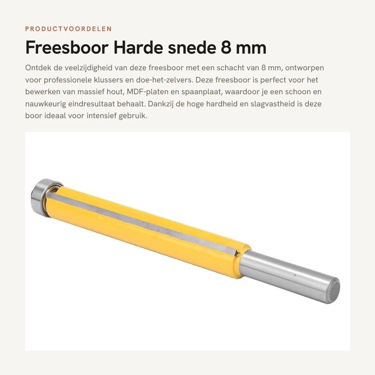 Dailygoods- Freesboor 8 mm schacht - Harde snede - Slagvast - Geschikt voor massief hout/MDF - Hittebestendige coating - Afmetingen 8 x 12,7 x 76,2 mm - Routerbit