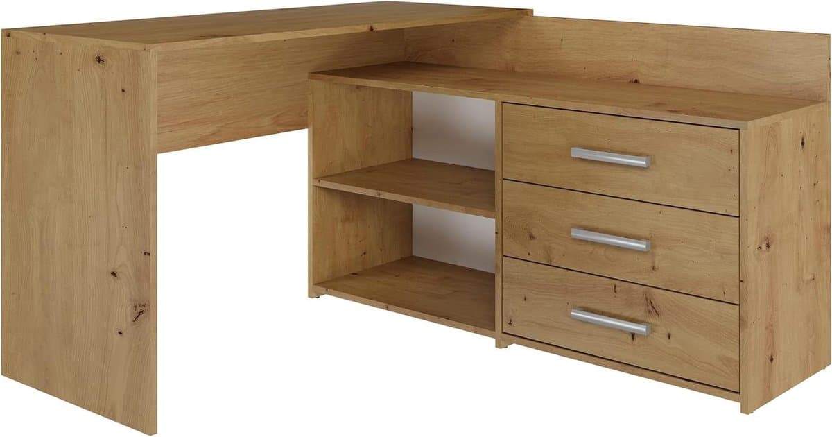 Hoekbureau - Bureau tafel - Studeren werken - Met 3 laden - 120 x 50 cm - Eiken artisan