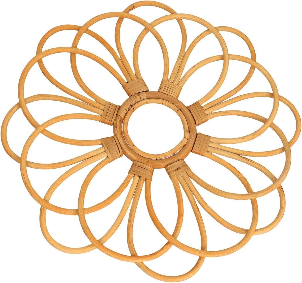Rotan Wanddecoratie - Rotan Bloem Kunst - Woonkamer Verfraaien - Handgemaakt Uniek Ontwerp - 42 cm Diameter - Natuurlijk Rotan