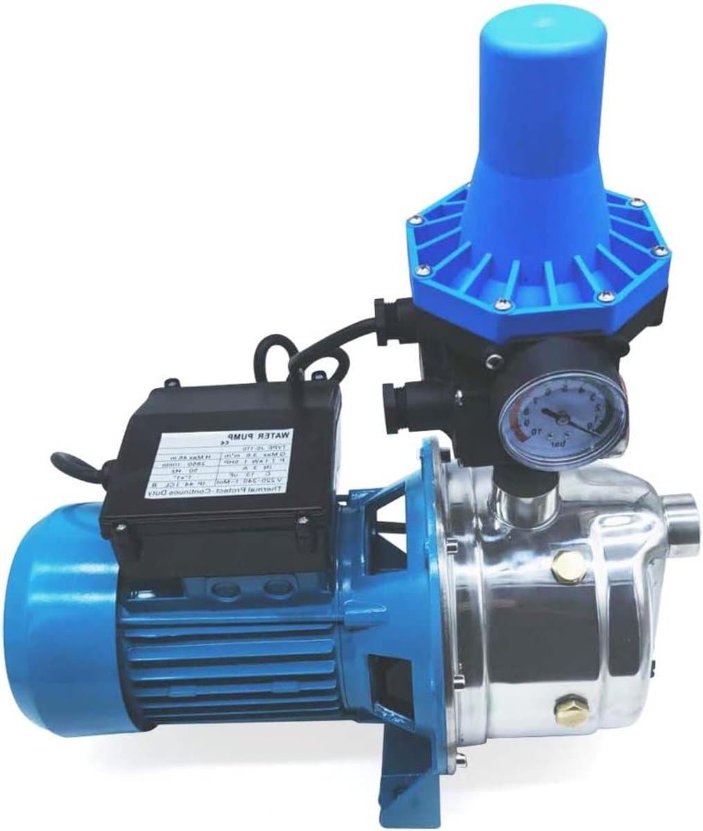 Tuinpomp Roestvrijstaal - Fonteinpomp Waterpomp - Efficiënt Irrigatie - Zelfaanzuigend 1100W - Max 45m Opvoerhoogte - Blauw Zwart