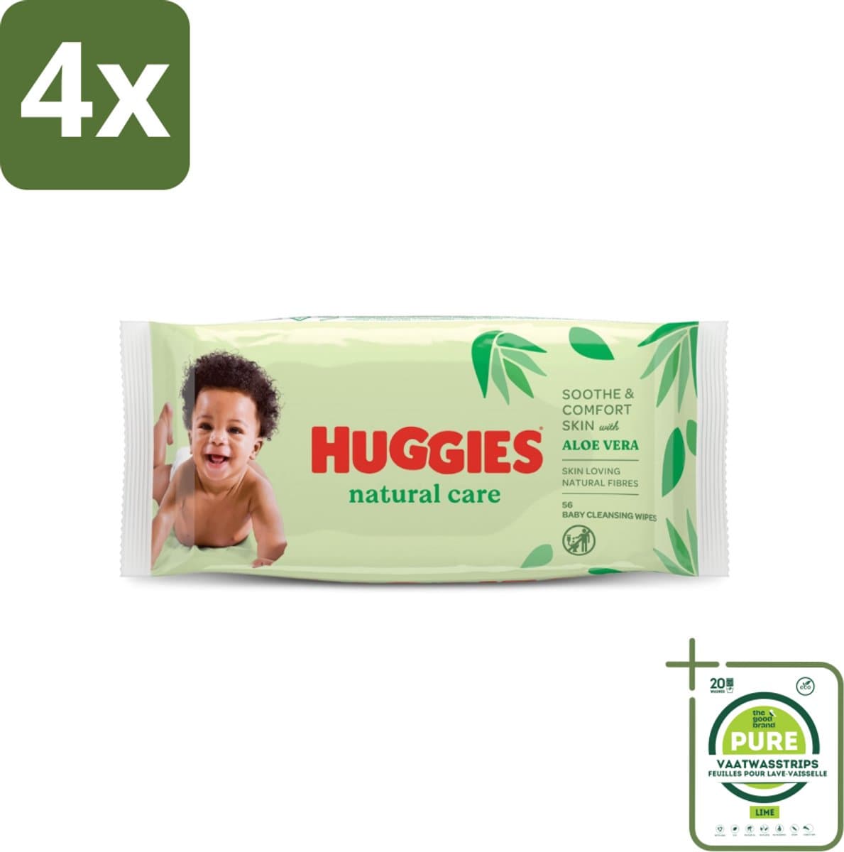 Huggies - Billendoekjes - Huidvriendelijk - Met Aloë Vera - 56 Babydoekjes - Voordeelverpakking - 4 stuks - Billendoekjes - Babybillendoekjes
