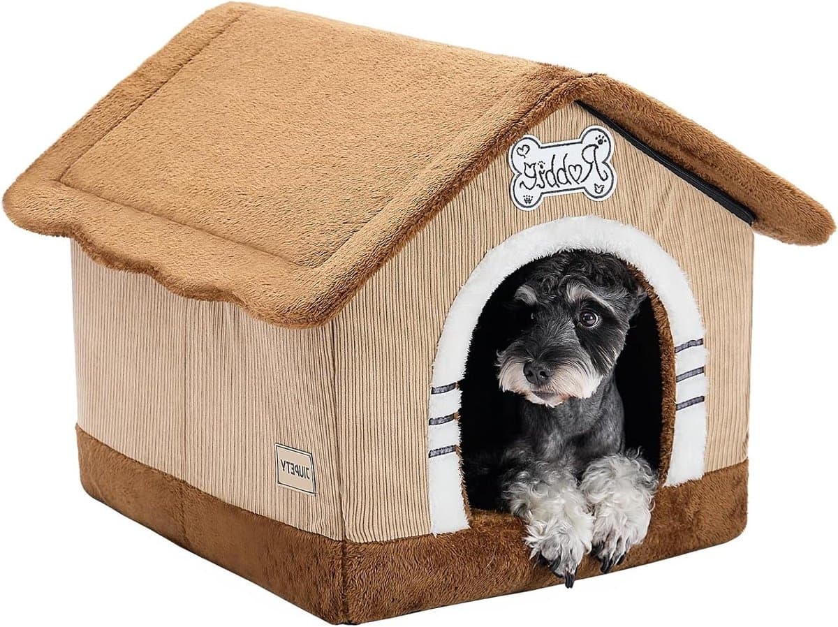 Hondengrot met Frame - Hondenmand Huisje - Comfortabel Rusten - Gevulde Wanden - 51x46x46 cm - Bruin