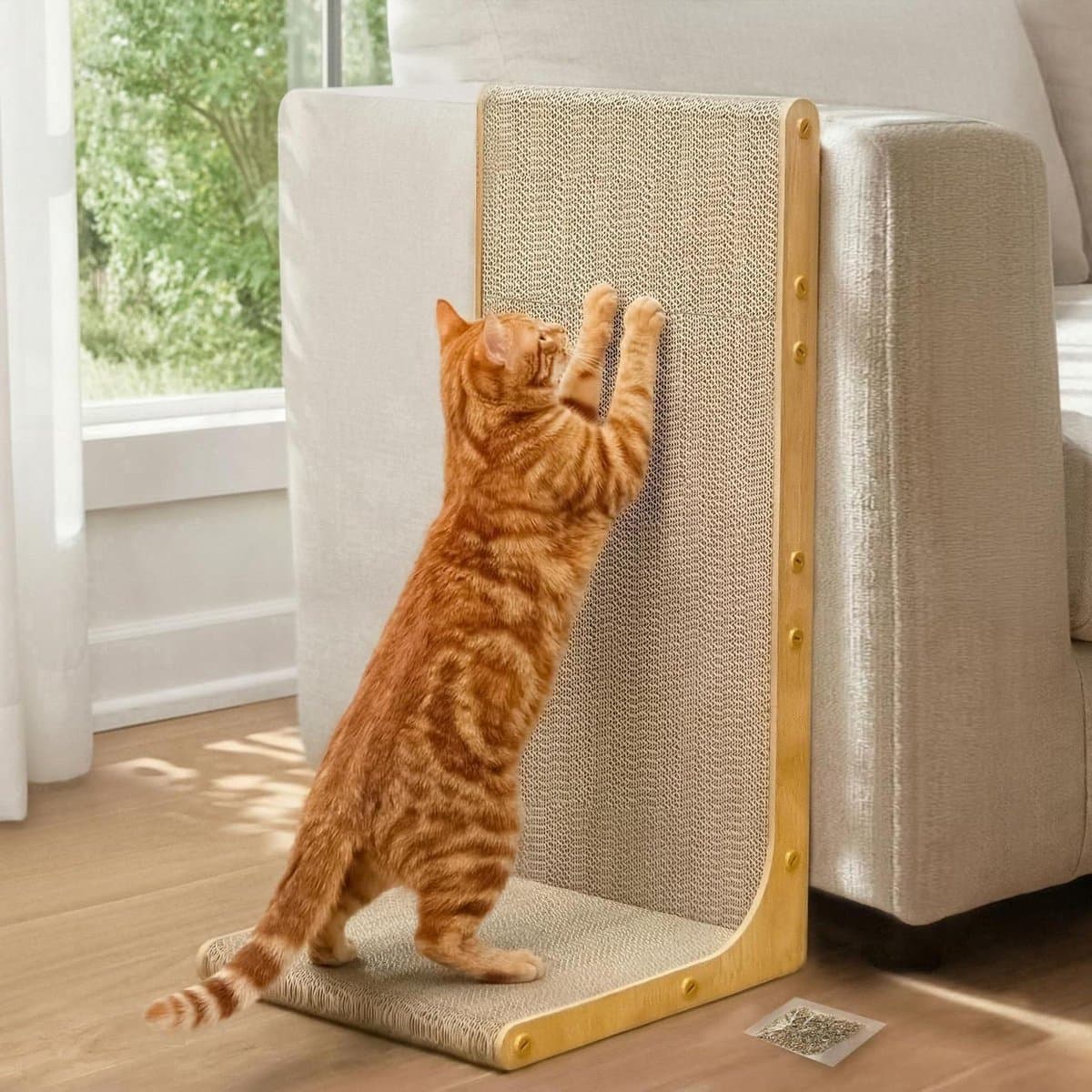 Krabplank L-vorm - Krabmeubel Kat - Krabben en Klimmen - Dubbele Kraboppervlakken - 58cm - Natuurhout