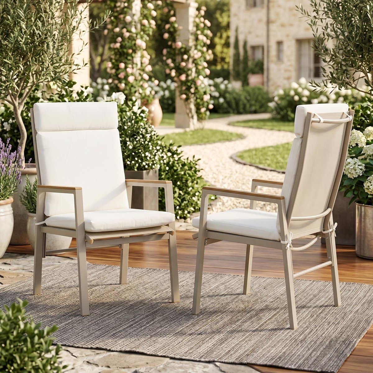 Tuinstoel Set - Buitenstoelen Met Armleuning*2 - Textileen Zitting Comfortabele Tuinmeubelen Kaki