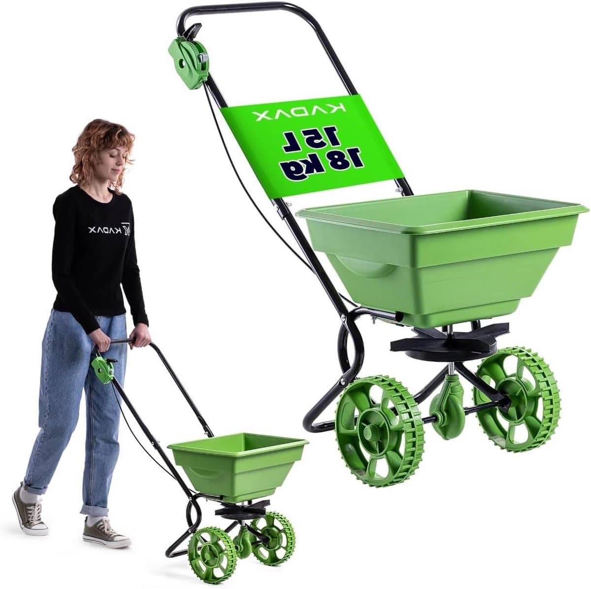 Strooiwagen 15 liter - Meststrooier Zoutstrooier - Gazon Bemesten Winterklaar - Nauwkeurige Dosering - 15 liter capaciteit - Zwart
