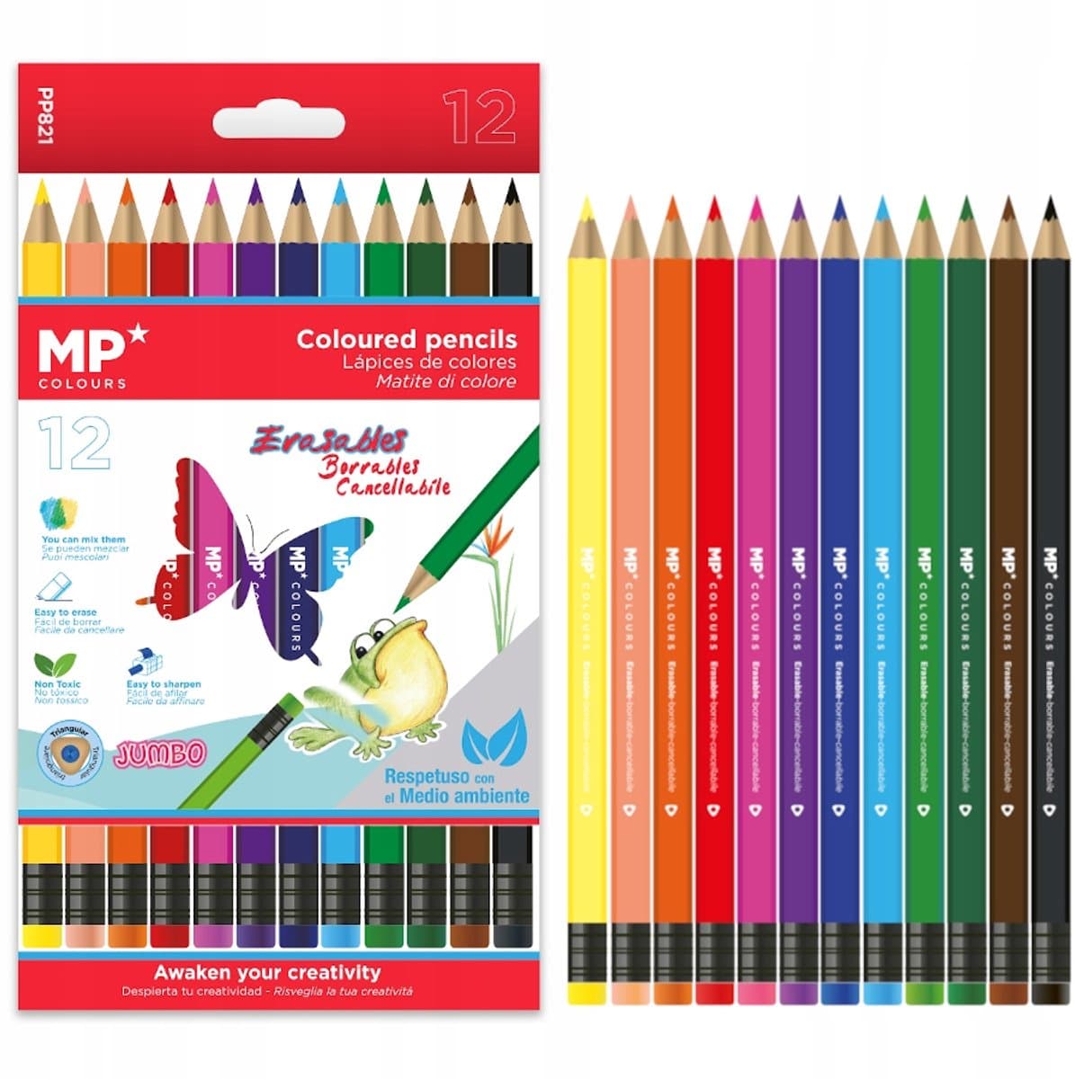 Jumbo Kleurpotloden Uitwisbaar met Gum - 12 Kleuren