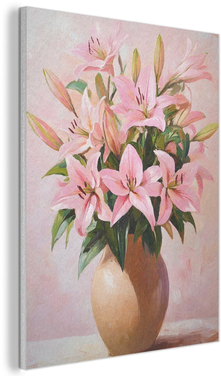 Akoestisch wandpaneel 50x70 cm - Vilt schilderij Vaas - Bloemen - Roze - Akoestische panelen - Geluidsdempende wanddecoratie - Geluidsisolatie woonkamer - Muurdecoratie geluidspanelen