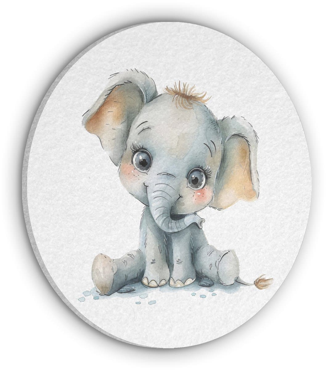Akoestisch wandpaneel rond 90x90 cm - Vilt schilderij Olifant - Baby dier - Ronde akoestische panelen - Geluidsdempende wanddecoratie - Geluidsisolatie wandcirkel - Muurdecoratie geluidspanelen