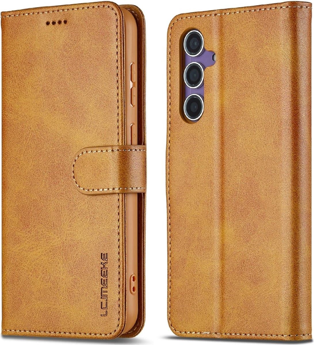 LC.IMEEKE Hoesje - Geschikt voor Samsung Galaxy S25 Plus Hoesje - LC.IMEEKE Luxe Book Case - Bruin