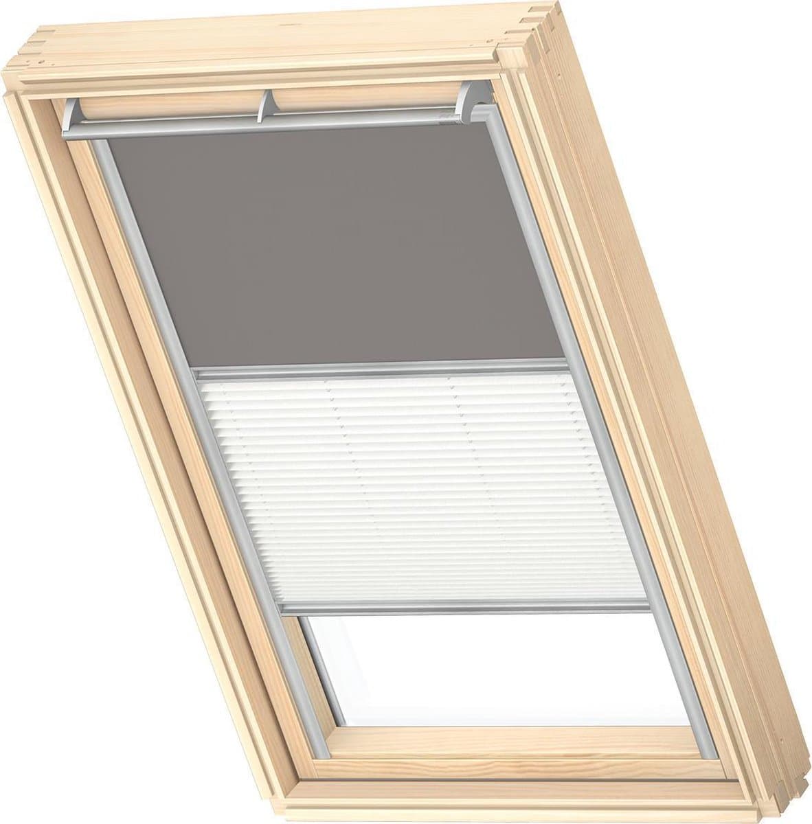 VELUX Origineel Verduisterend Rolgordijn Plus Plissé (DFD), Zilveren Kozijn, MK08, Grey