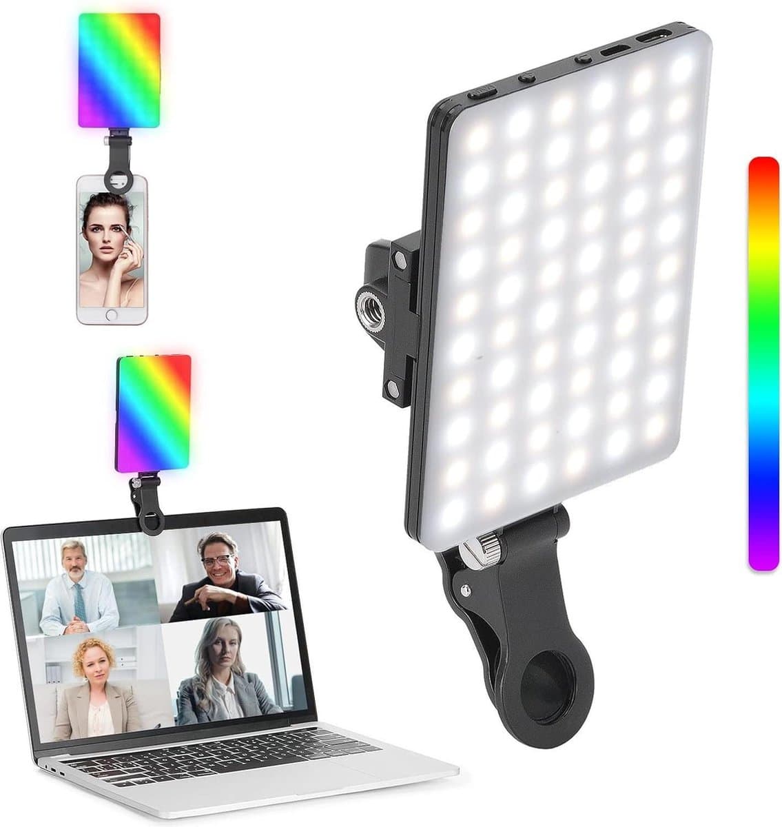 360° kleur CRI95 dimbaar 2500 K-8500 K draagbare RGB LED videolicht - 2000 mAh - oplaadbaar - voor iPhone tablet laptop - selfie make-up videoconferenties