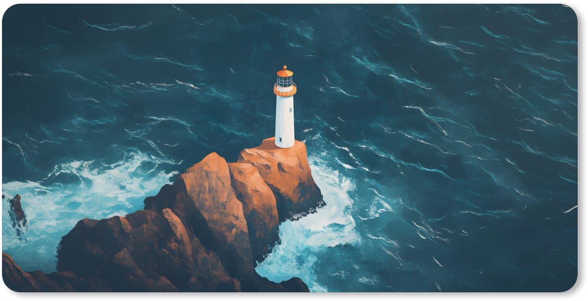 Muismat XXL 80x40 cm - Bureau onderlegger - Bureau mat Vuurtoren - Rots - Zee - Golven - Bureaumat - Gaming mousepad xl - Bureaulegger groot - Computer deskmat