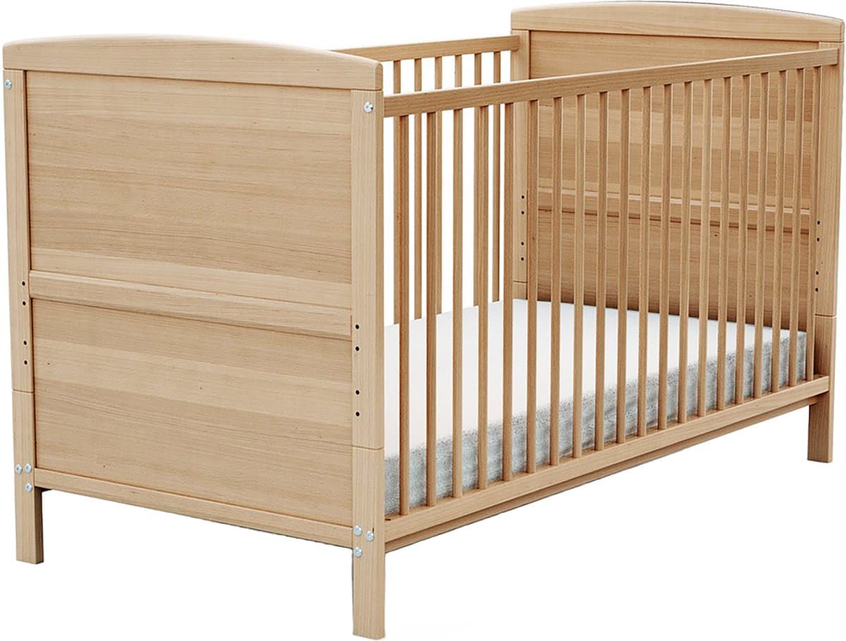 AT4 - Verstelbaar houten babybedje met LUNA matras van gelakt beukenhout