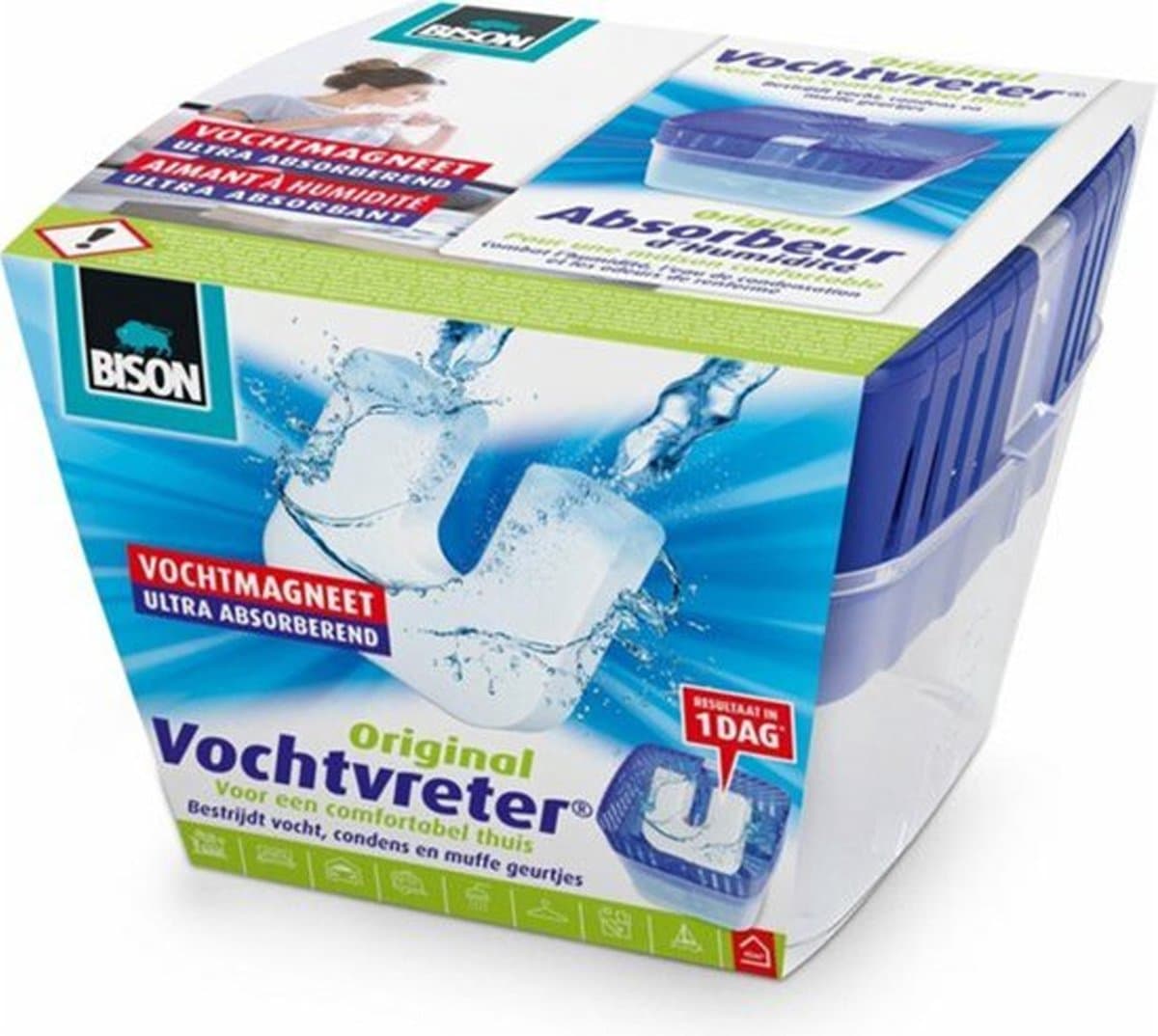 Bison Vochtvreter® Original, luchtontvochtiger, bestrijdt vocht en schimmel in woonruimtes, uniek luchtcirculatiesysteem, 450 g, wit, ook geschikt voor caravans en campers
