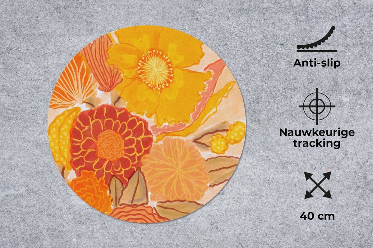 Muismat rond 40x40 cm - Mousepad Vintage - Boeket - Bloemen - Geel - Kleuren - Ronde muismatten