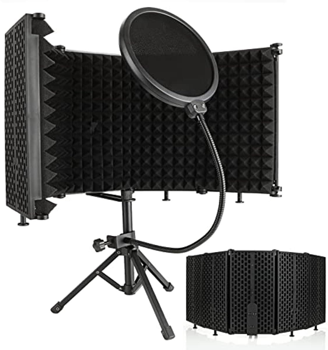 Microfoonisolatie met Popfilter en Statief - Opvouwbare 5-zijdige Geluidsisolatie voor Studiorapportage