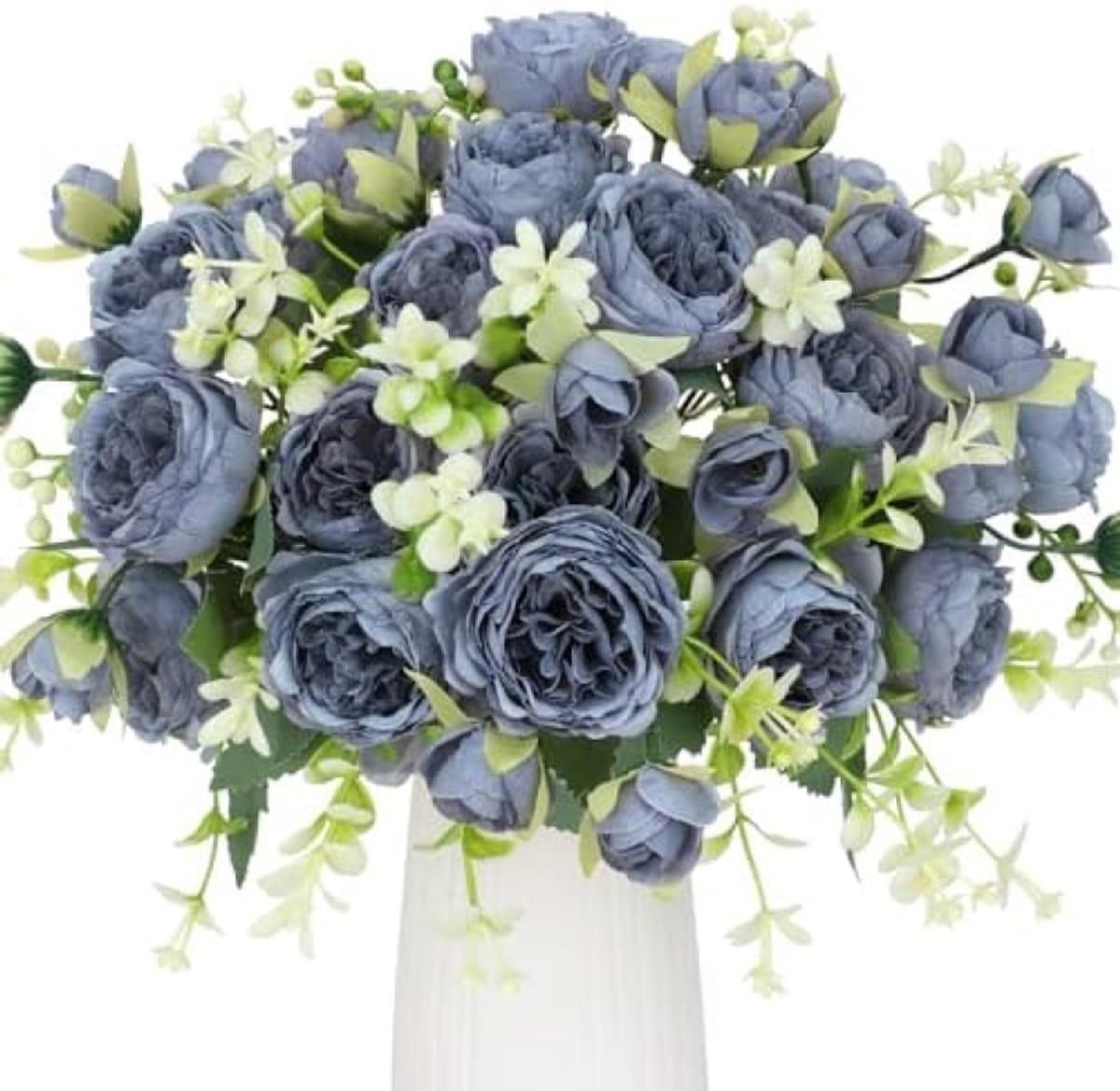 PromoHome 4 Bosjes Kunstpioenen Grijs Blauwe Zijden Bloemen Boeket - Kunstbloemen Decoratie voor Bruiloft, Feest, Tafel Centerpieces, Huis en Keuken
