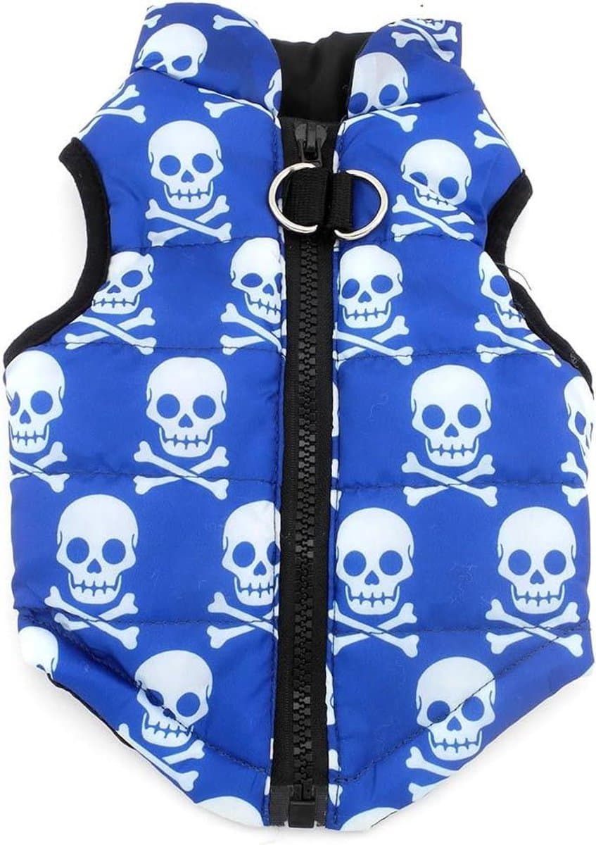 Huisdier Winterjas - Hondenjas Harnas - Huisdier Warm Houden - Met D-ringen - XL 6-8 kg - Blauw Schedel