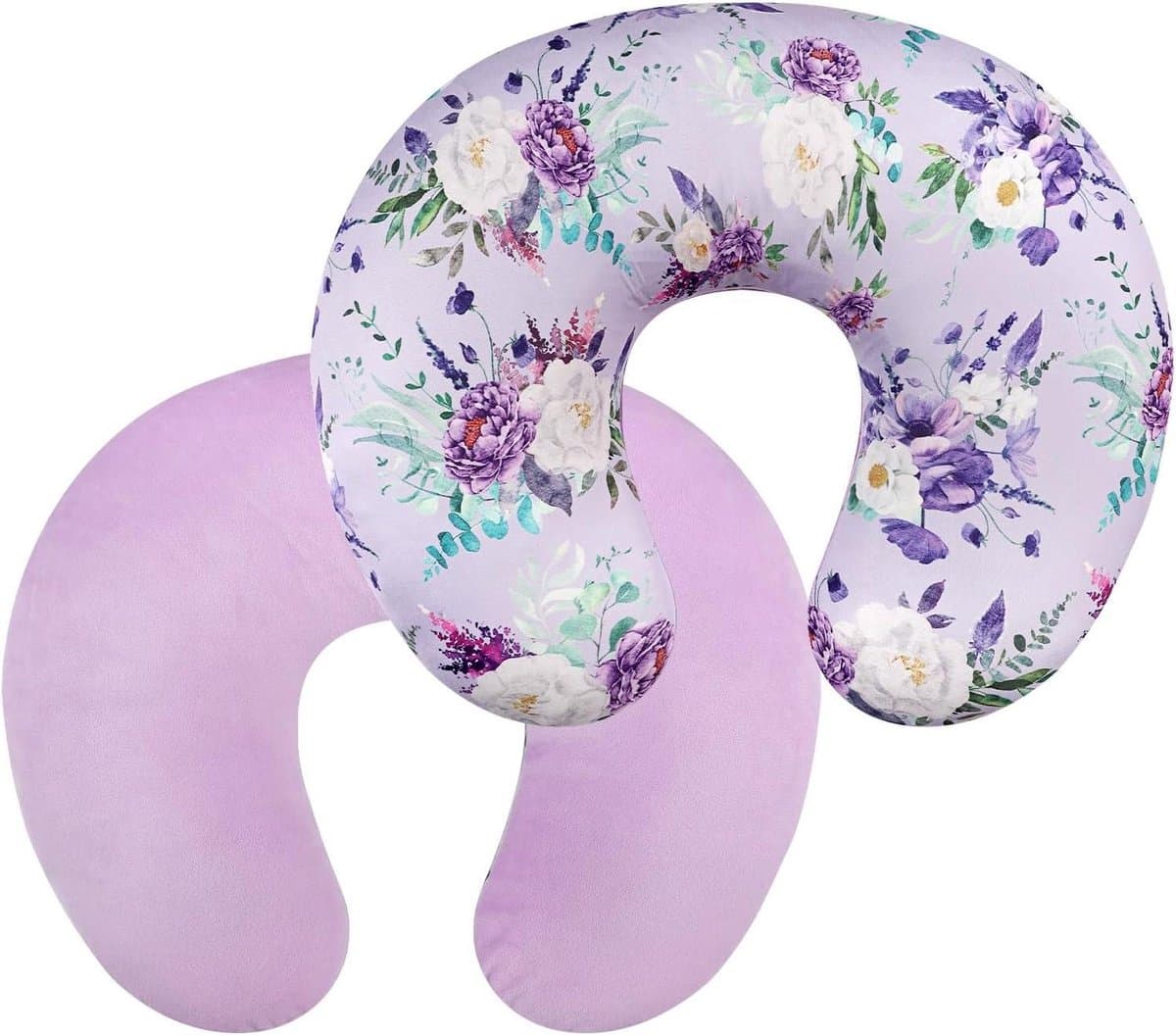 Voedingskussenhoes - Borstvoedingshoes - Comfortabel Voeden - Dubbelzijdig Gebruik - Standaard - Paars Bloemen