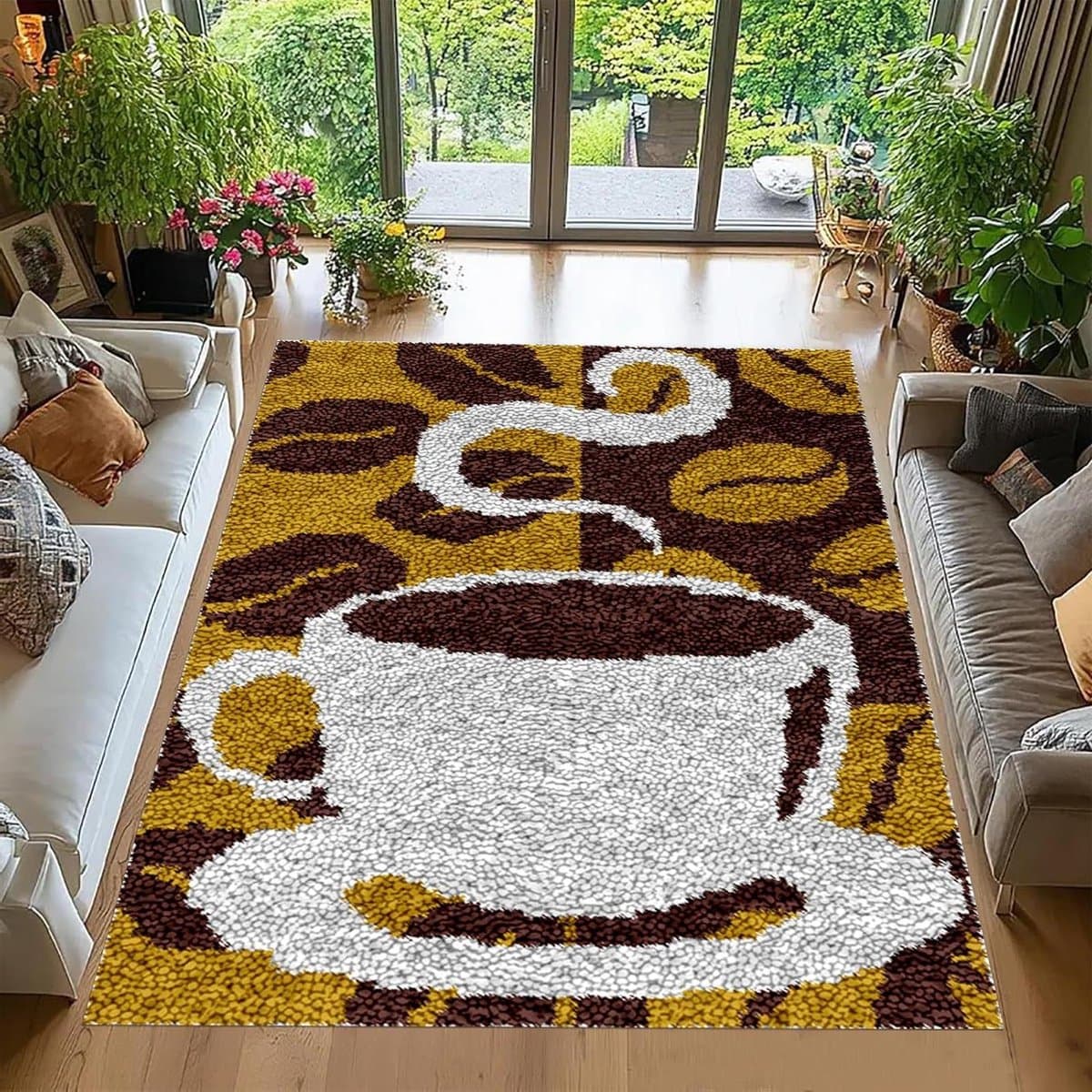 Knooppunt Mat Kit - Haak Tapijt DIY - Zelf Tapijt Maken - Gekleurd Patroon Canvas - 80x115 cm - K-122