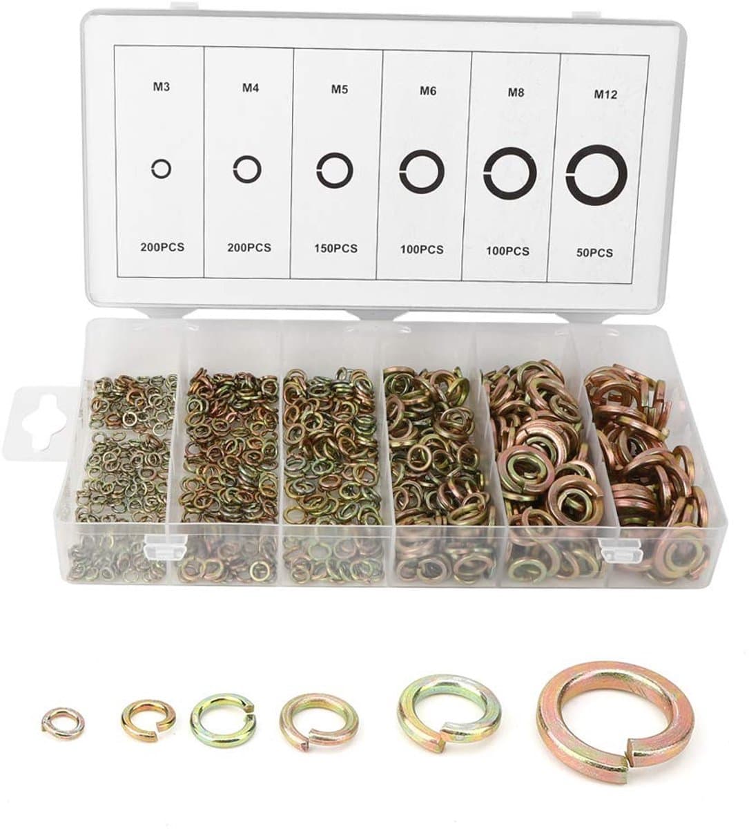 Cosensi- Veerborgring Assortiment - 800 Stuks - Verenstaal - M3/M4/M5/M6/M7/M8 - Elastische Kracht - 22,5 x 11 x 3 cm - Veerring