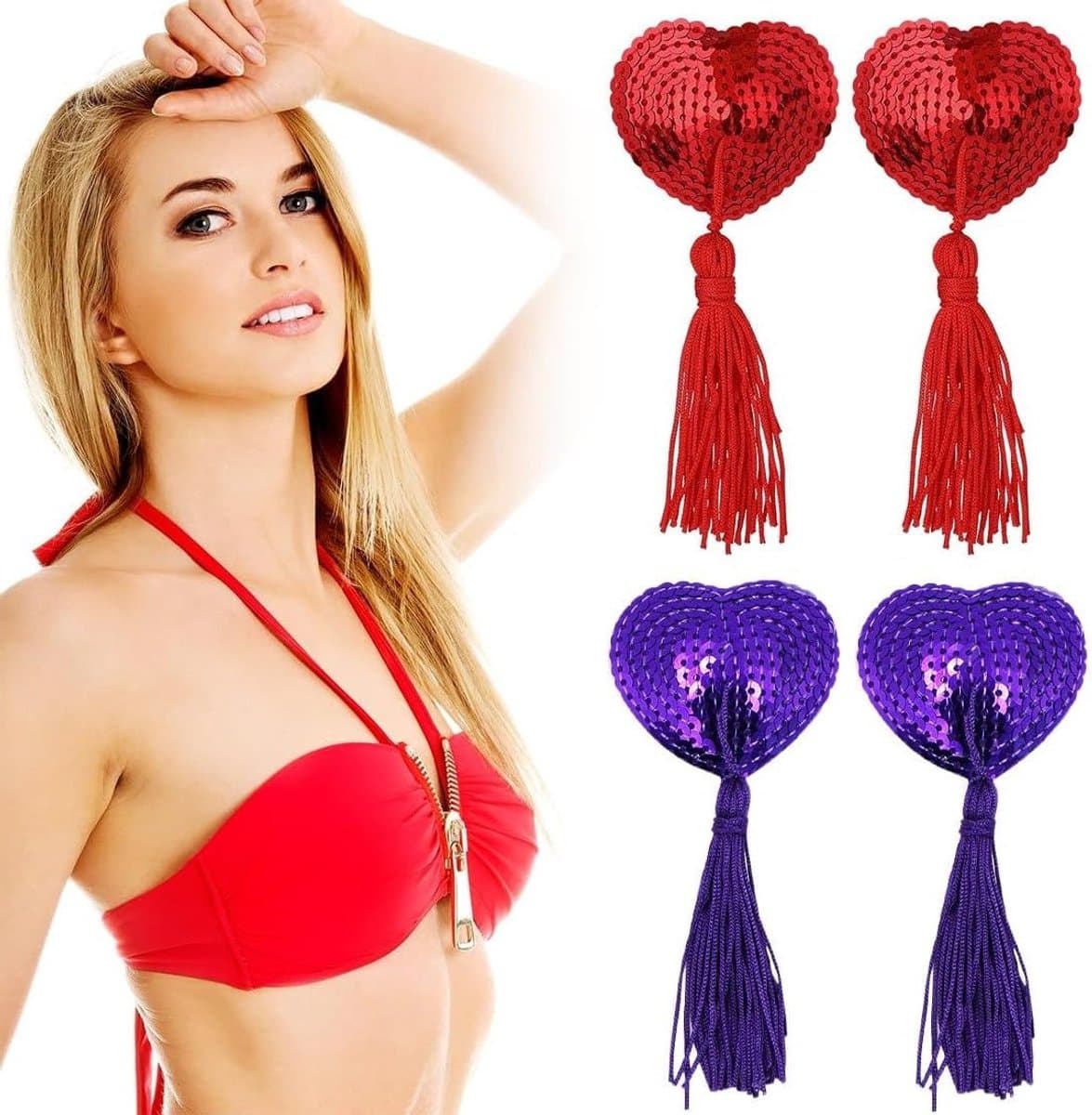 Herbruikbare zelfklevende tepelschilders in hartvorm met franjes voor vrouwen - 2 paar silicone bedekkingen voor een sexy uitstraling en comfort