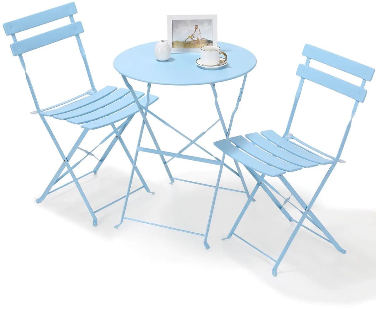 Geargalaxy 3-delige Bistroset - Tuinset - Terrasset - Balkonset - Bistrotafel met Stoelen - Stalen Frame - Opvouwbaar Design - Blauw