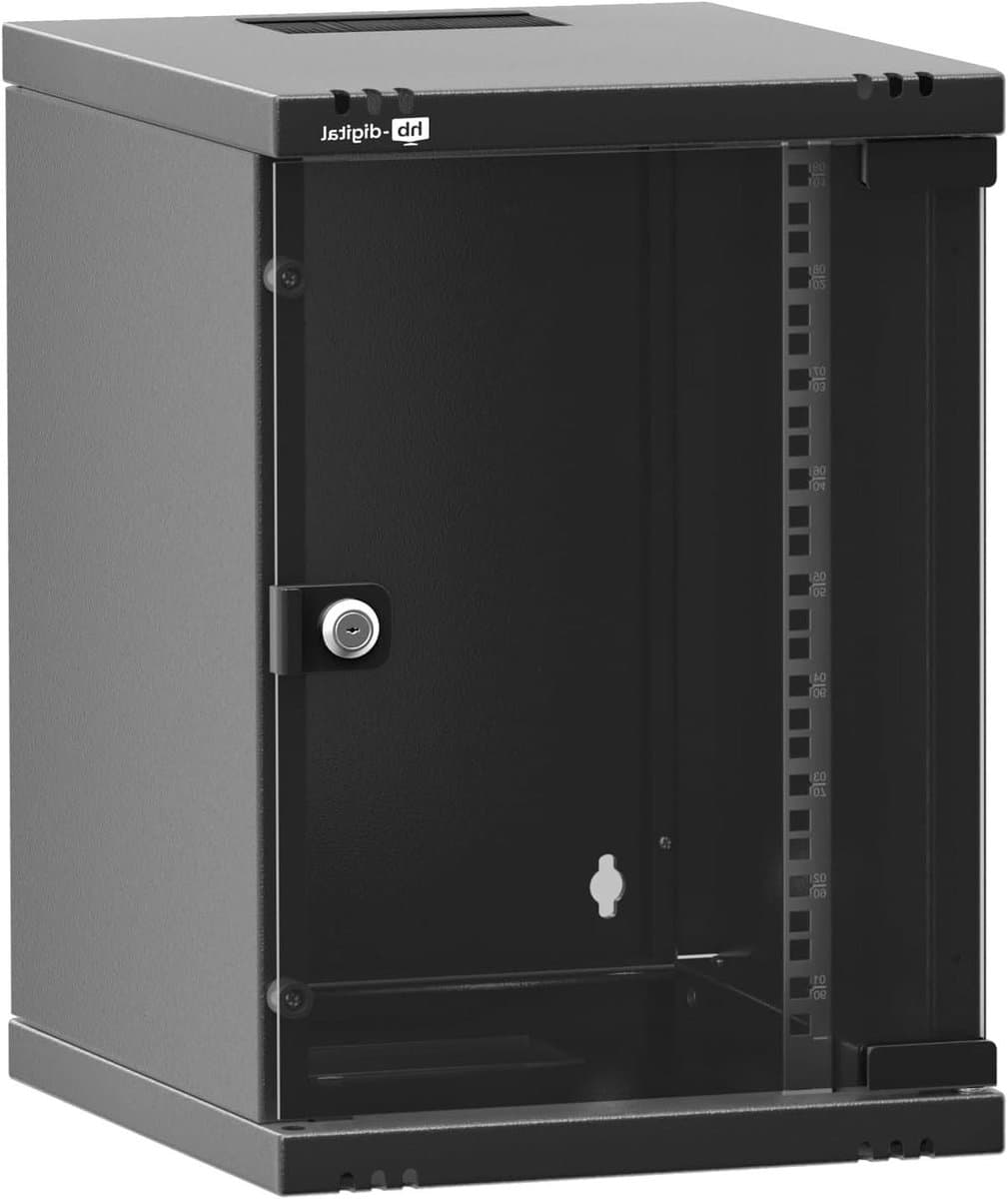 hb-digital Netwerkkast, 10 inch, 9HE wandmontage, glazen deur, zichtdeur, slot, wandbehuizing voor EDV-router, patchpaneel, draagvermogen 30 kg, robuust, diepte 300 mm, afsluitbaar met ventilatie,